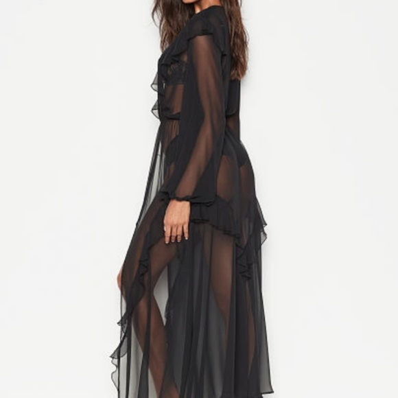 NEW XS/S VERY SEXY Plunge Ruffle Robe Kimono Long Studded - Picture 5 of 10